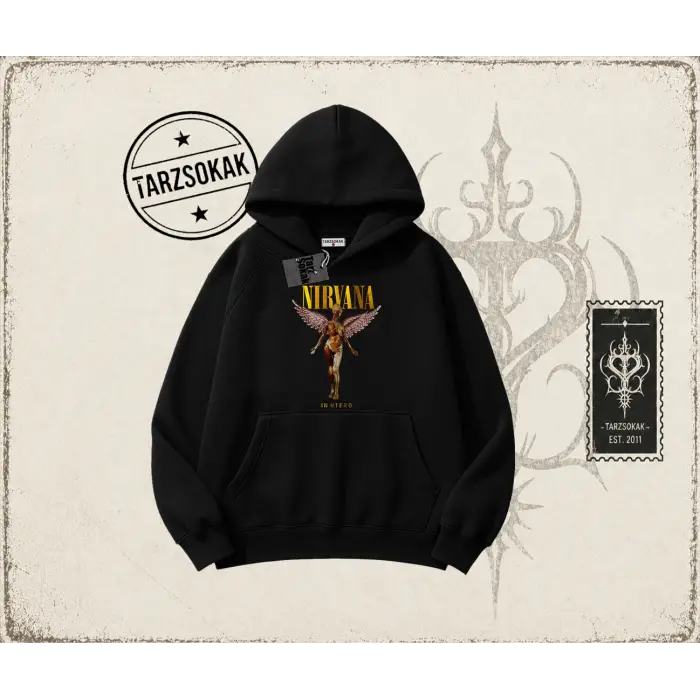 Unisex Nirvana Angel Oversize Unisex Kapşonlu Sweatshirt Beyaz