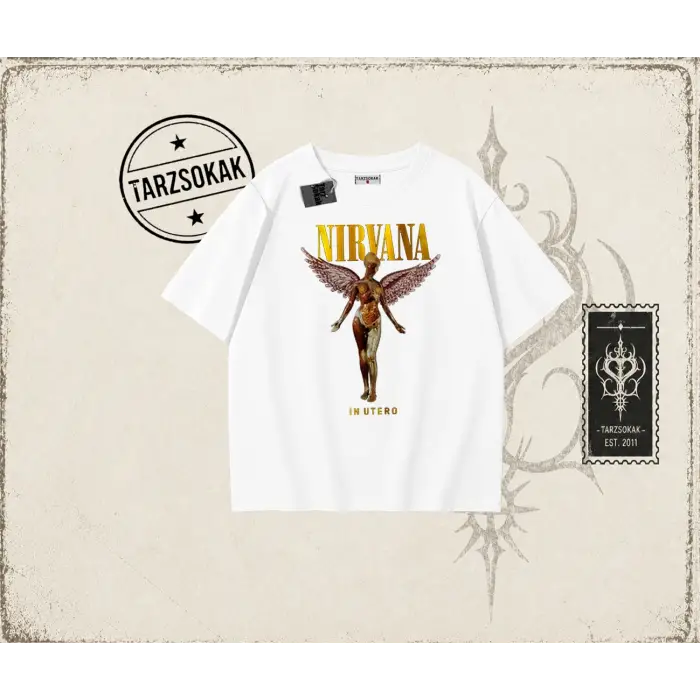 Unisex Nirvana Angel Oversize Unisex Tişört Beyaz