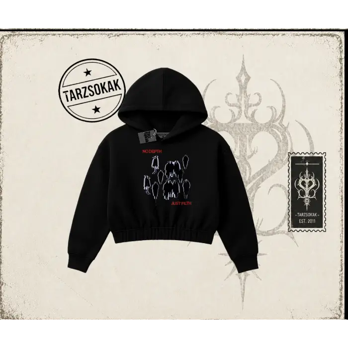 Unisex No Depth Kadın Crop Kapşonlu Sweatshirt Beyaz