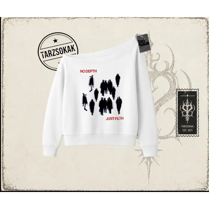 Unisex No Depth Kadın Kayık Yaka Sweatshirt Beyaz