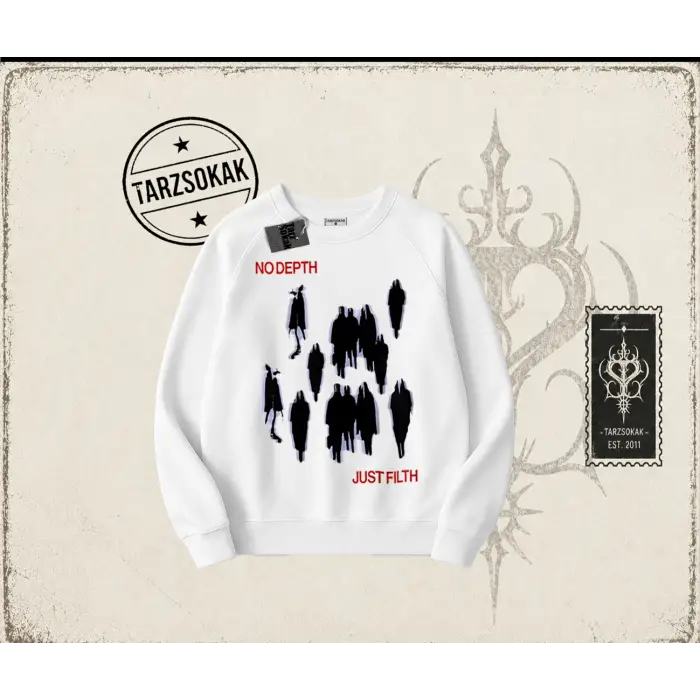 Unisex No Depth Oversize Unisex Bisiklet Yaka Sweatshirt Beyaz