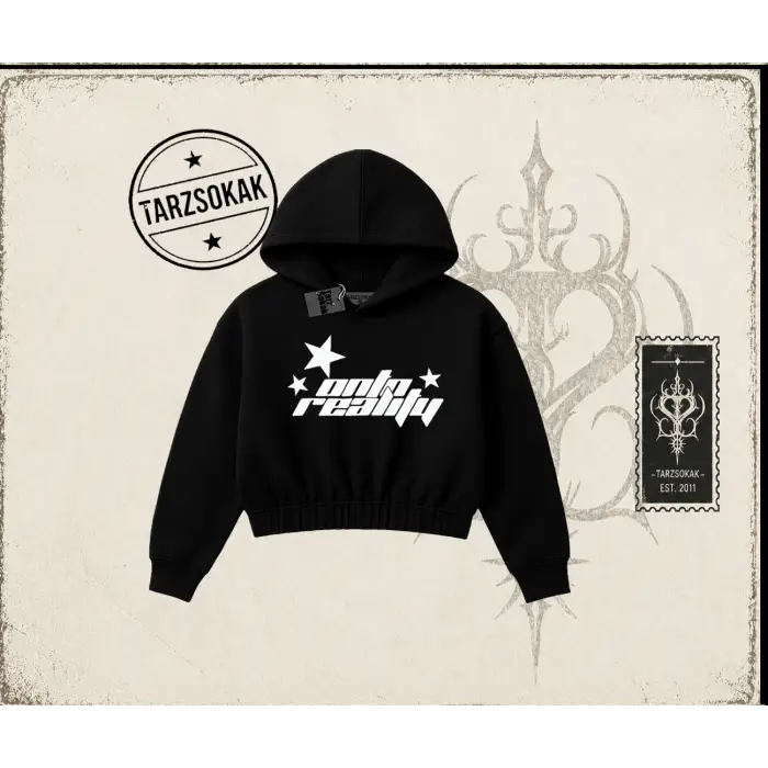 Unisex Onto Reality Kadın Crop Kapşonlu Sweatshirt Beyaz