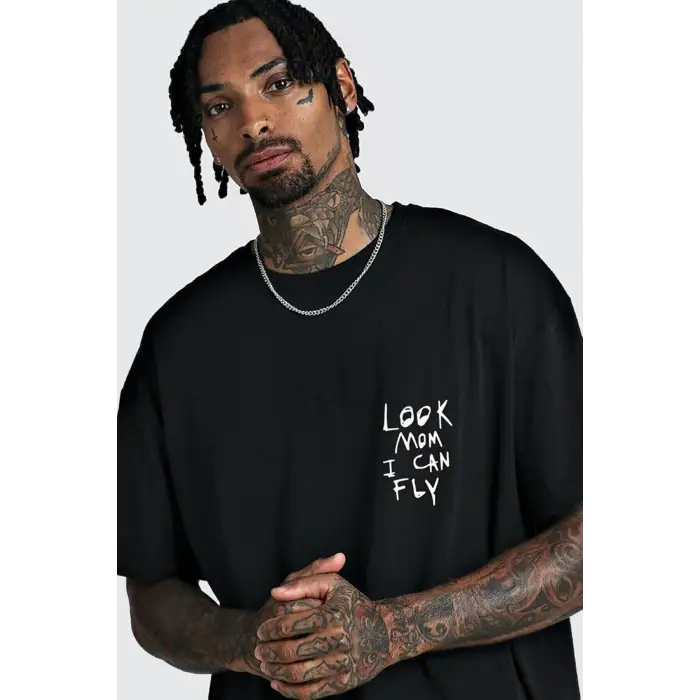 Unisex Örme Look Mom I Can Fly Basklı
