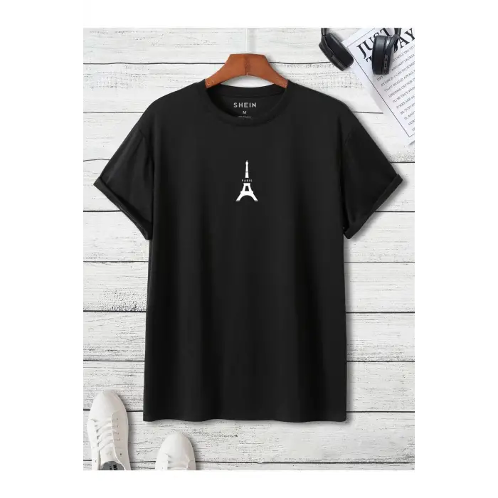 Unisex Oversize Eyfel Kulesi Baskılı T-shirt