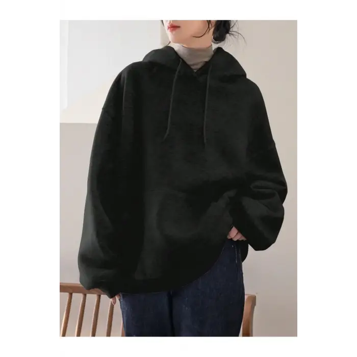 Unisex Oversize Kapüşonlu Sweatshirt Siyah