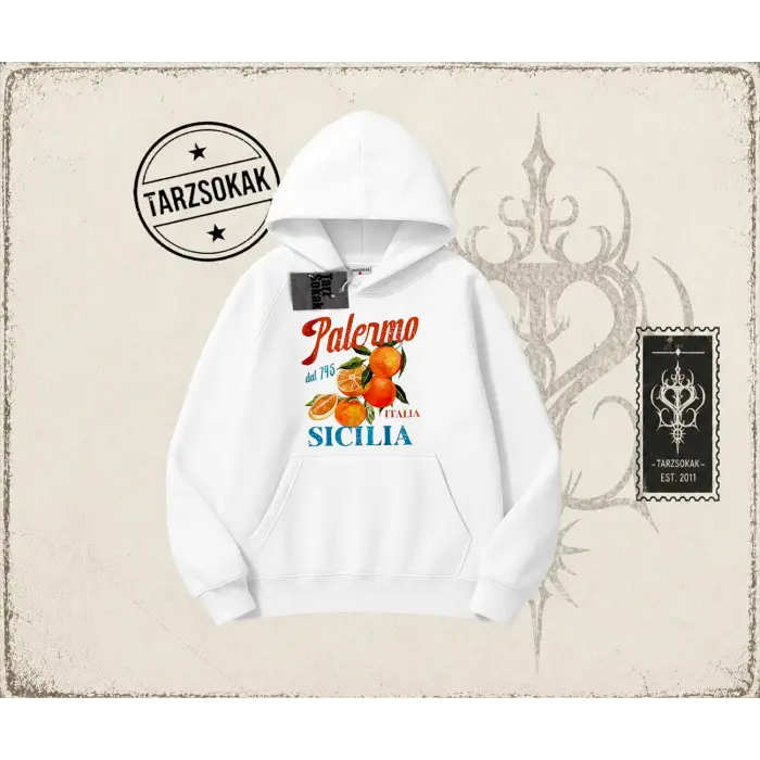 Unisex Palermo Sicilia Oversize Unisex Kapşonlu Sweatshirt Beyaz