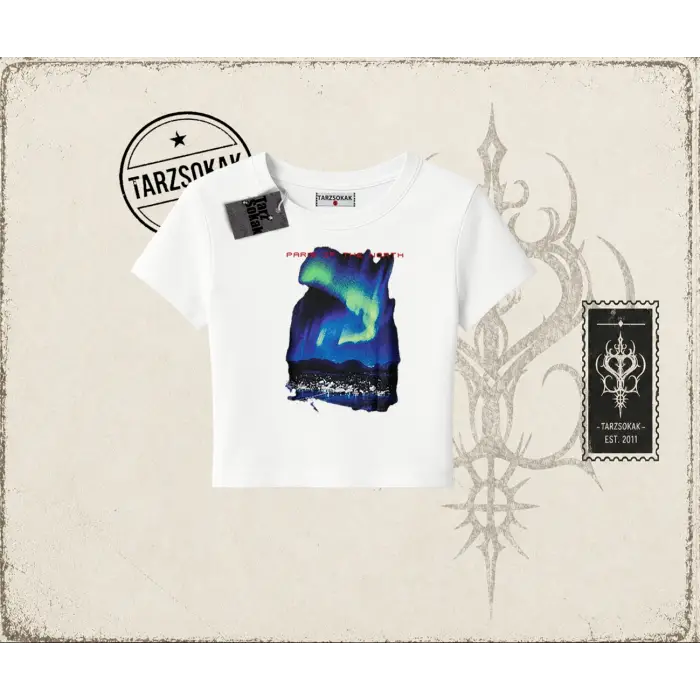 Unisex Paris Kadın Baby Tee Beyaz