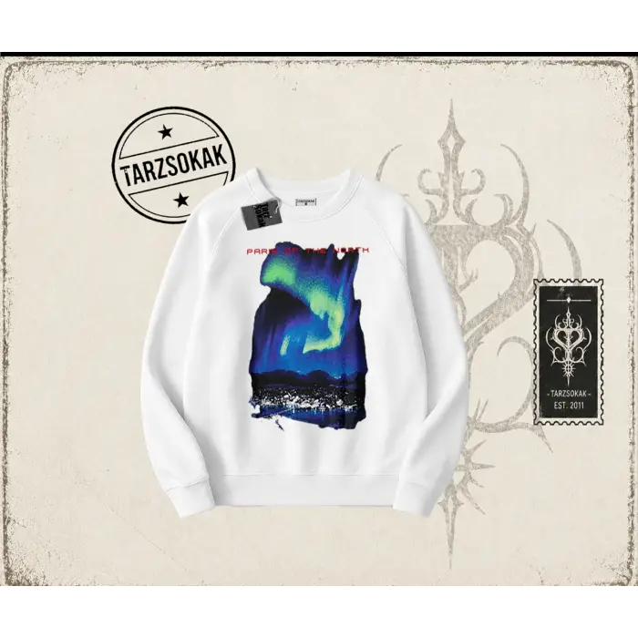 Unisex Paris Oversize Unisex Bisiklet Yaka Sweatshirt Beyaz