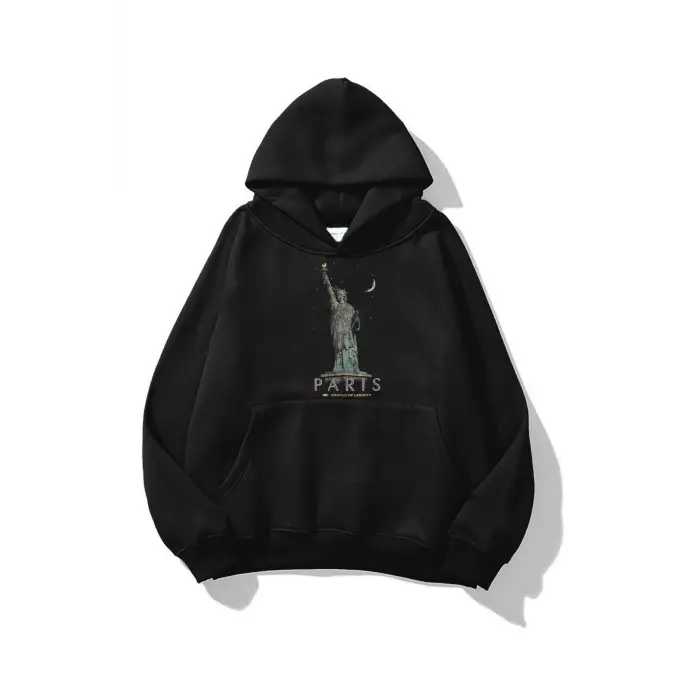Unisex Paris Statue Sweatshirt Siyah