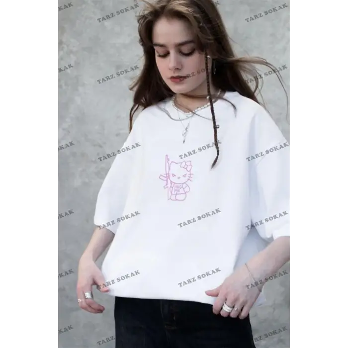 Unisex Pembe Hug Me Hello Kitty Tshirt