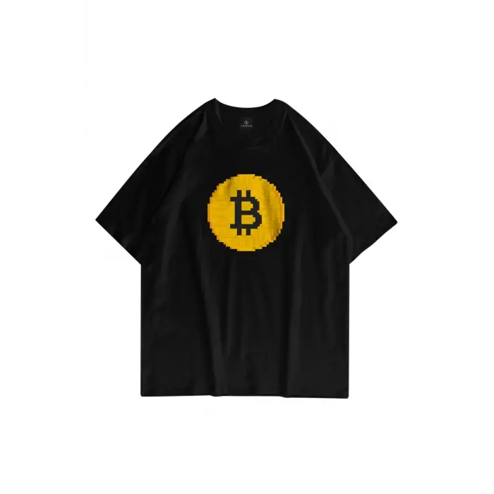 Unisex Pixel Bitcoin Siyah Tshirt