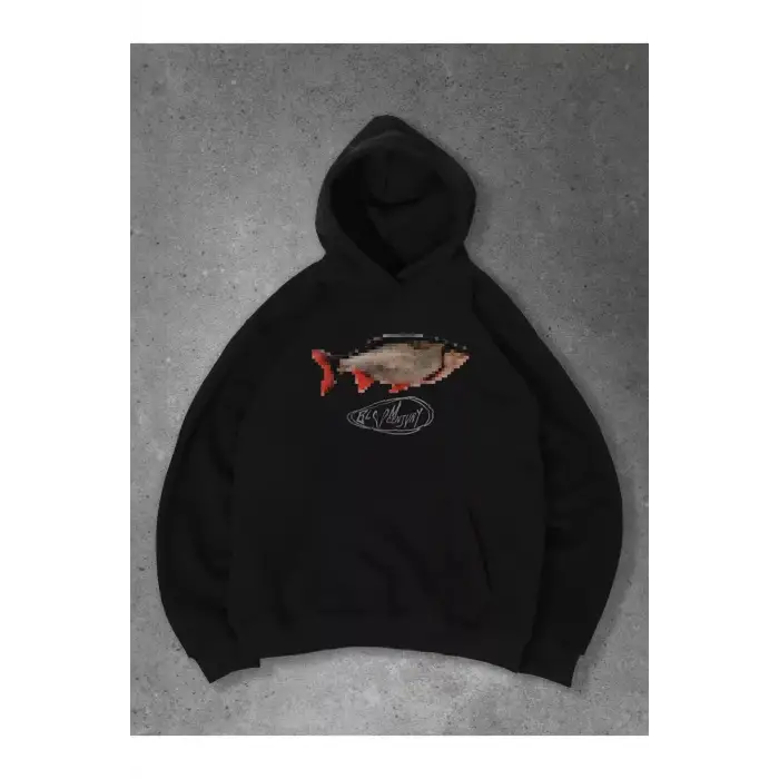 Unisex Pixel Fish Sweatshirt Siyah