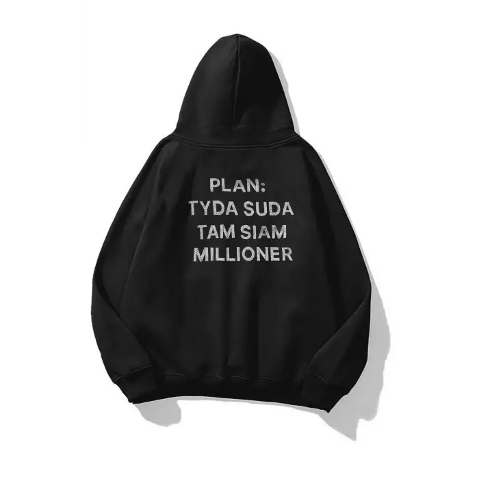 Unisex Plan Taş Baskılı Sweatshirt Siyah