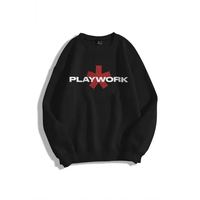 Unisex Playwork Bisiklet Yaka Sweatshirt Siyah