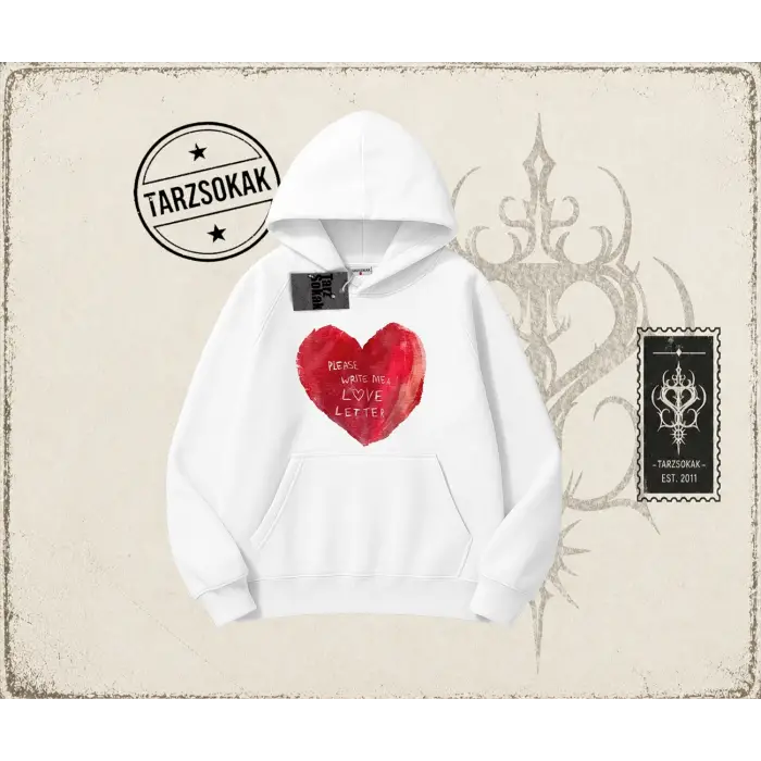 Unisex Please Write Me a Love Letter Oversize Unisex Kapşonlu Sweatshirt Beyaz