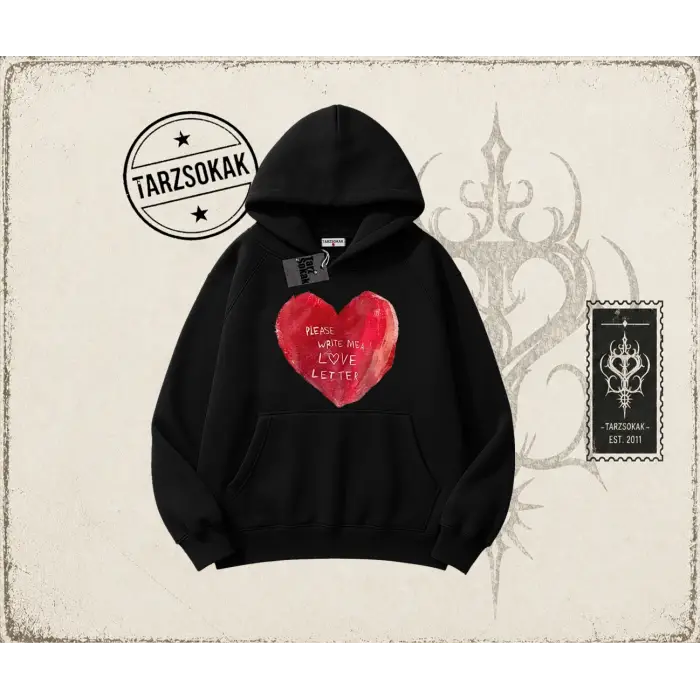 Unisex Please Write Me a Love Letter Oversize Unisex Kapşonlu Sweatshirt Beyaz