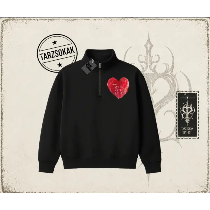 Unisex Please Write Me a Love Letter Unisex Polo Yaka Yarım Fermuarlı Sweatshirt Beyaz