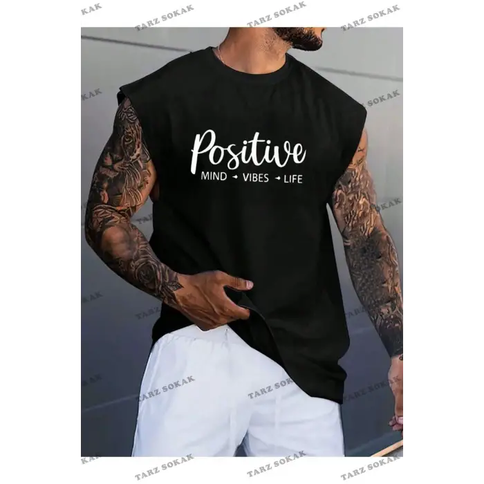 Unisex  POSITIVE BASKILI OVERSİZE KOLSUZ