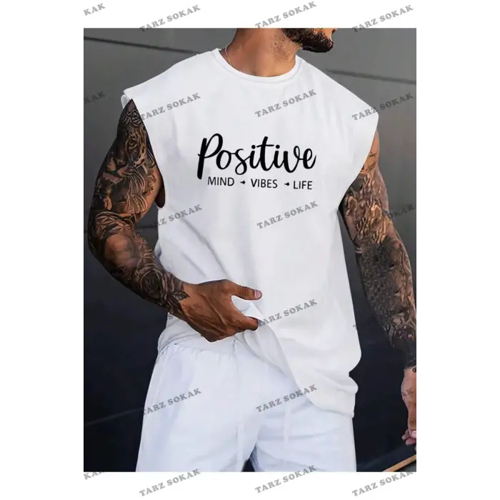 Unisex  POSITIVE BASKILI OVERSİZE KOLSUZ