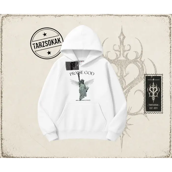 Unisex Praise God Oversize Unisex Kapşonlu Sweatshirt Beyaz