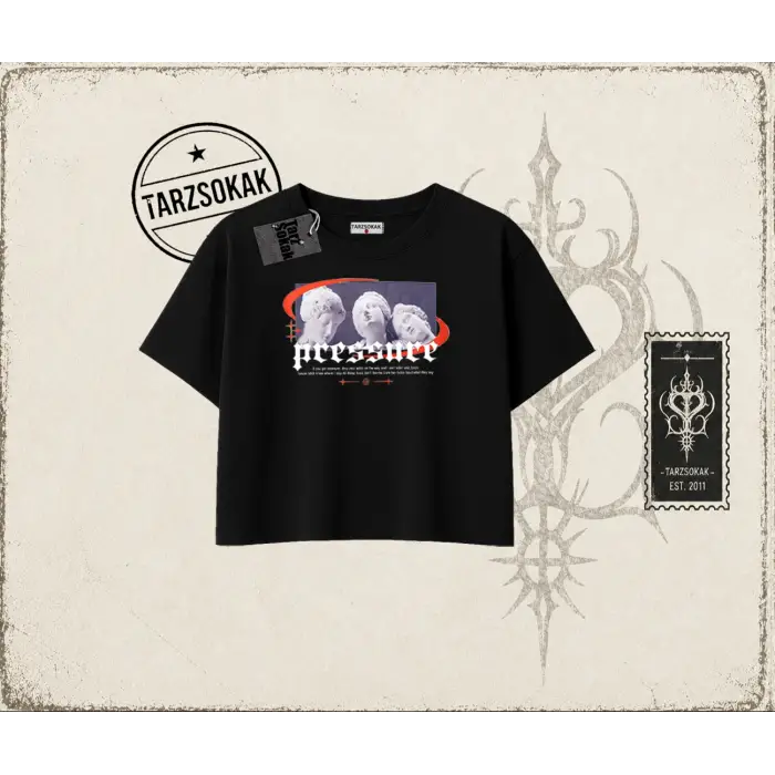 Unisex Pressure Kadın Crop Tişört Beyaz