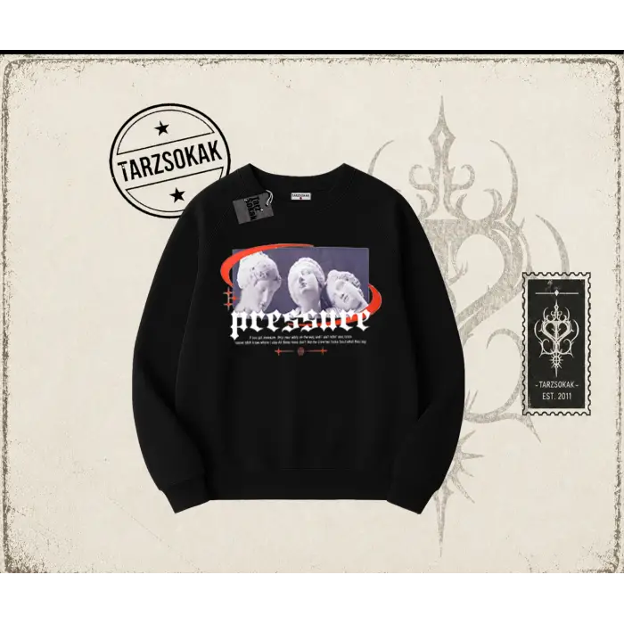 Unisex Pressure Oversize Unisex Bisiklet Yaka Sweatshirt Beyaz