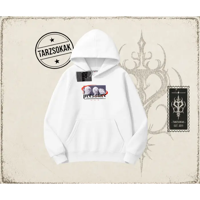Unisex Pressure Oversize Unisex Kapşonlu Sweatshirt Beyaz