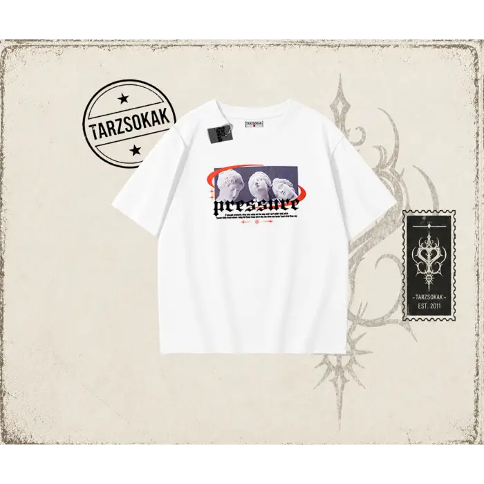 Unisex Pressure Oversize Unisex Tişört Beyaz