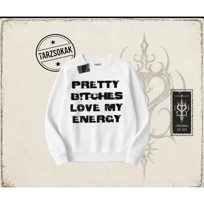 Unisex Pretty Oversize Unisex Bisiklet Yaka Sweatshirt Beyaz