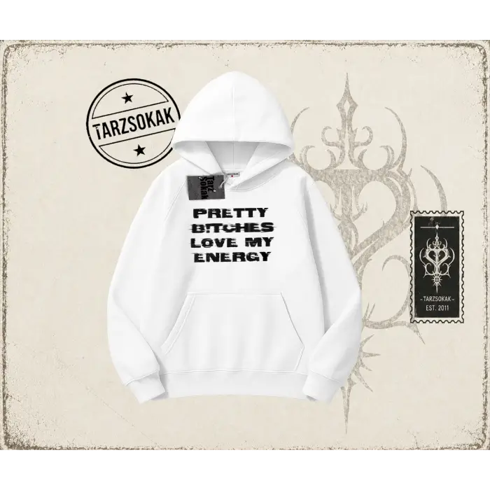 Unisex Pretty Oversize Unisex Kapşonlu Sweatshirt Beyaz