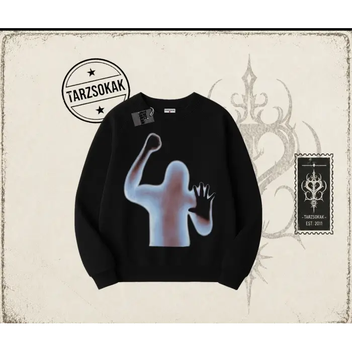 Unisex Psycho Oversize Unisex Bisiklet Yaka Sweatshirt Beyaz
