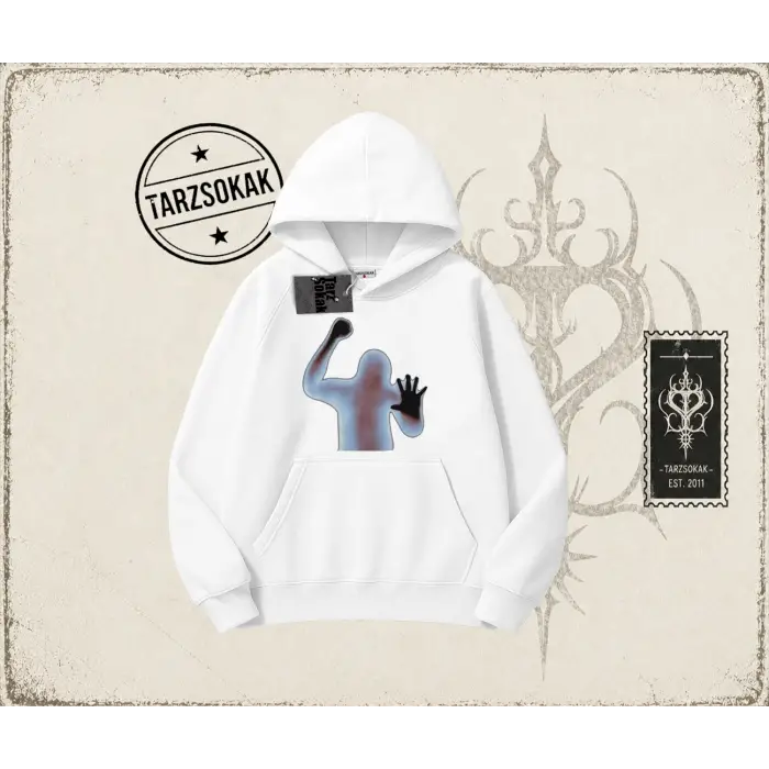 Unisex Psycho Oversize Unisex Kapşonlu Sweatshirt Beyaz