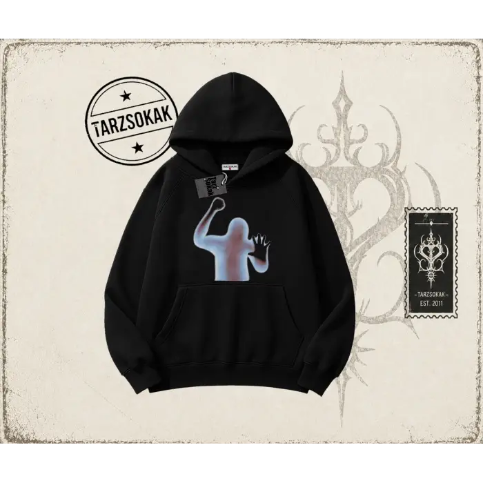 Unisex Psycho Oversize Unisex Kapşonlu Sweatshirt Beyaz