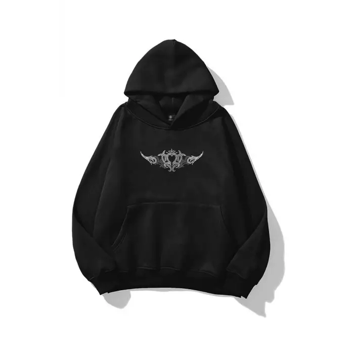 Unisex Punk Gothic Taş Baskılı Sweatshirt Siyah
