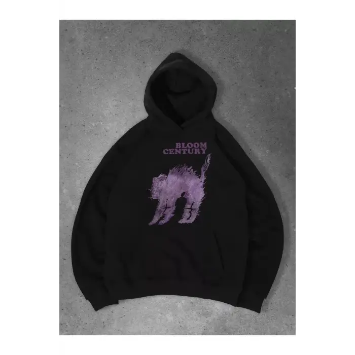 Unisex Purple Cat Sweatshirt Siyah