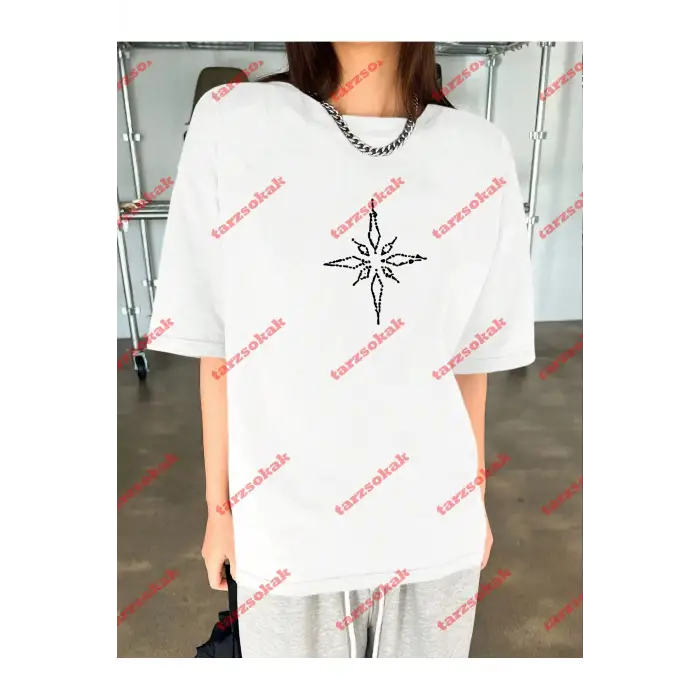 Unisex Pusula Baskılı Tshirt Beyaz