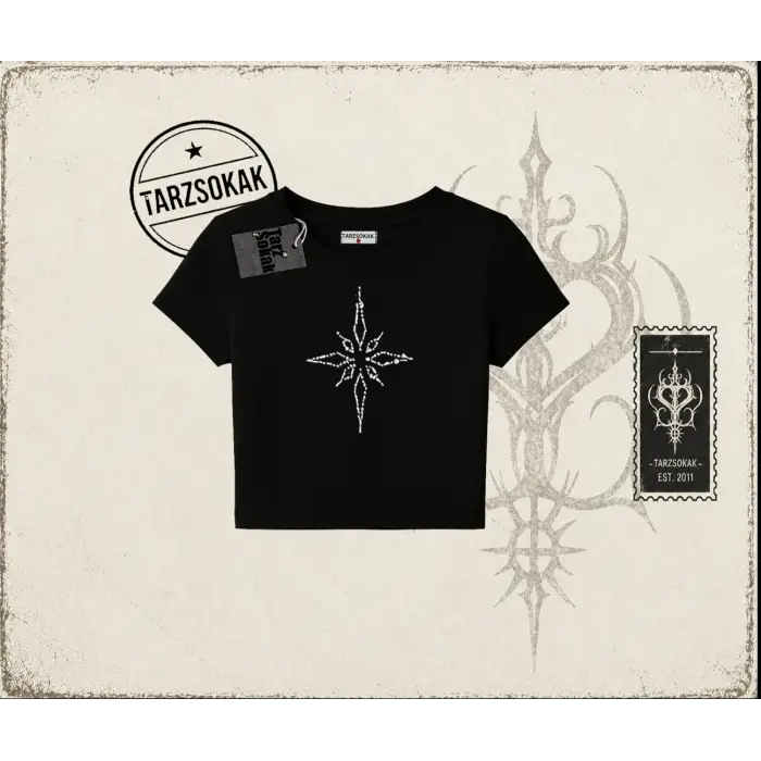 Unisex Pusula Kadın Baby Tee Beyaz