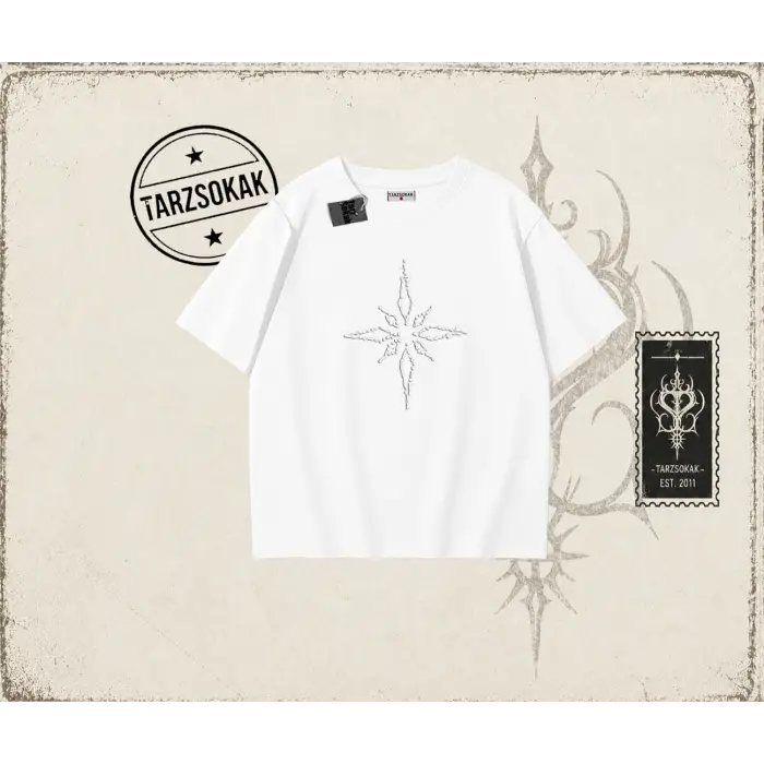 Unisex Pusula Oversize Unisex Tişört Beyaz