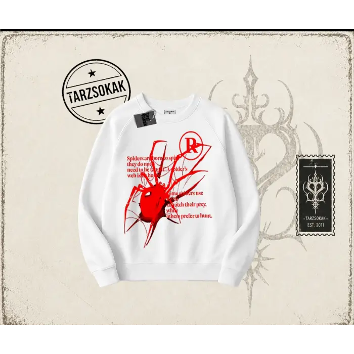 Unisex R Spider Oversize Unisex Bisiklet Yaka Sweatshirt Beyaz