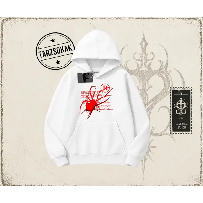 Unisex R Spider Oversize Unisex Kapşonlu Sweatshirt Beyaz