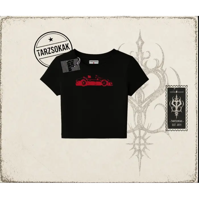 Unisex Red Cabrio Kadın Baby Tee Beyaz