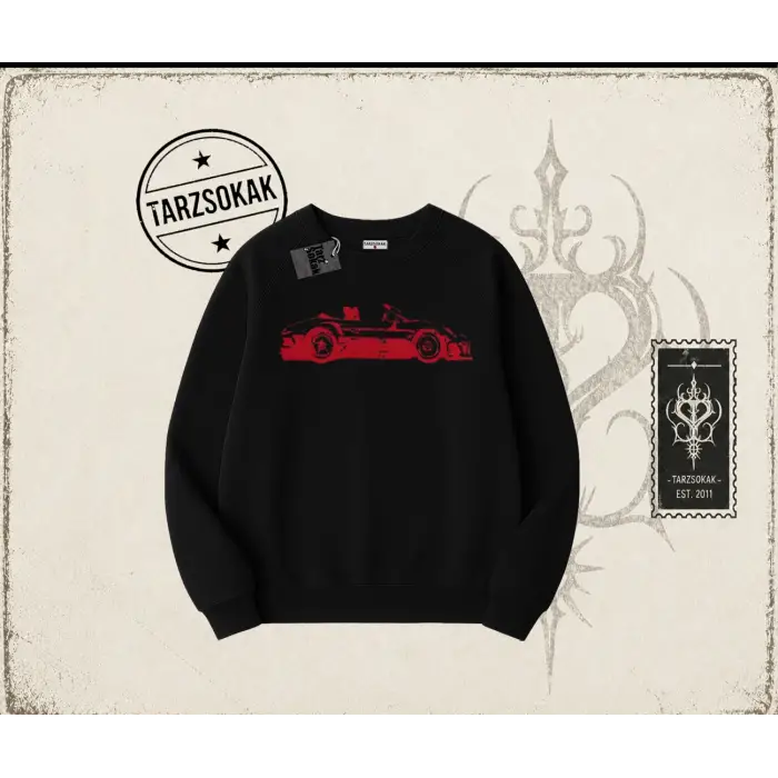 Unisex Red Cabrio Oversize Unisex Bisiklet Yaka Sweatshirt Beyaz