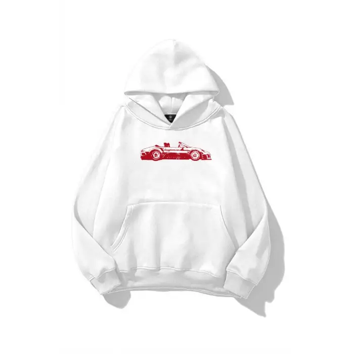 Unisex Red Cabrio Sweatshirt Beyaz