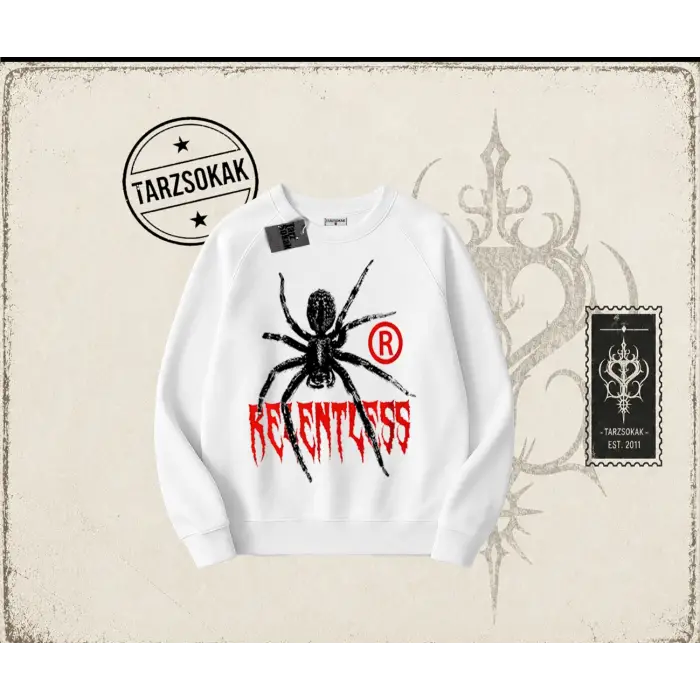 Unisex Relentless Oversize Unisex Bisiklet Yaka Sweatshirt Beyaz
