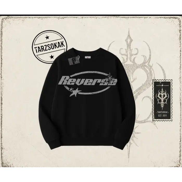 Unisex Reverse Oversize Unisex Bisiklet Yaka Sweatshirt Beyaz