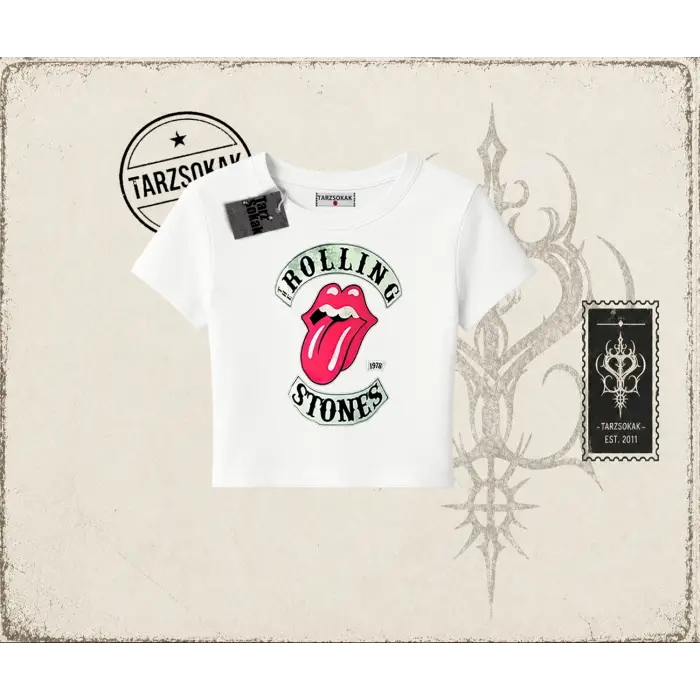 Unisex Rolling Stones 1978 Kadın Baby Tee Beyaz