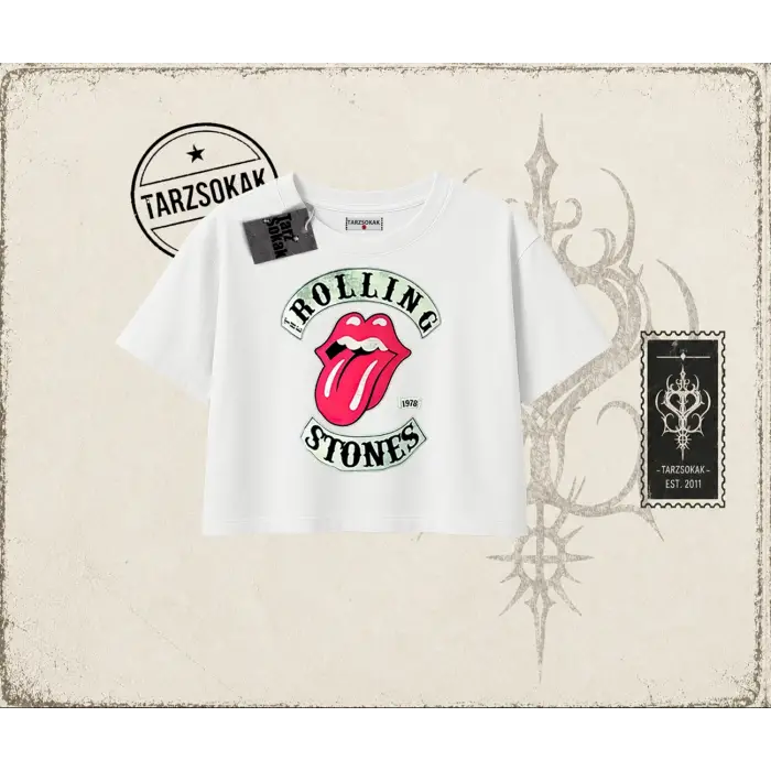 Unisex Rolling Stones 1978 Kadın Crop Tişört Beyaz