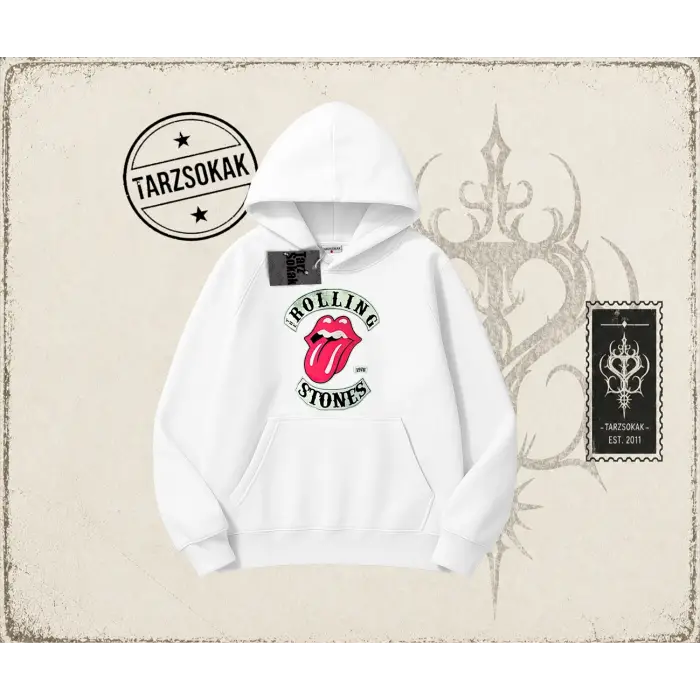 Unisex Rolling Stones 1978 Oversize Unisex Kapşonlu Sweatshirt Beyaz