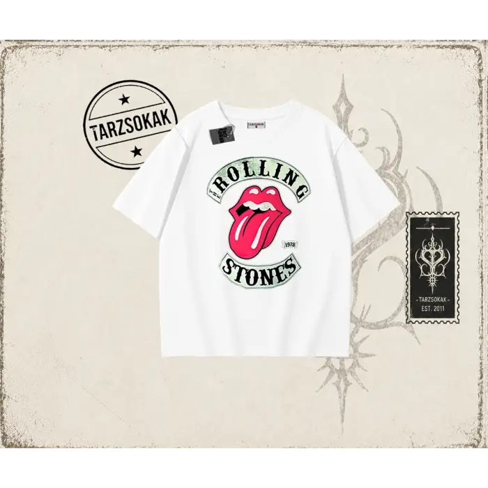 Unisex Rolling Stones 1978 Oversize Unisex Tişört Beyaz