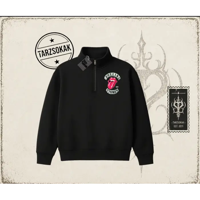 Unisex Rolling Stones 1978 Unisex Polo Yaka Yarım Fermuarlı Sweatshirt Beyaz
